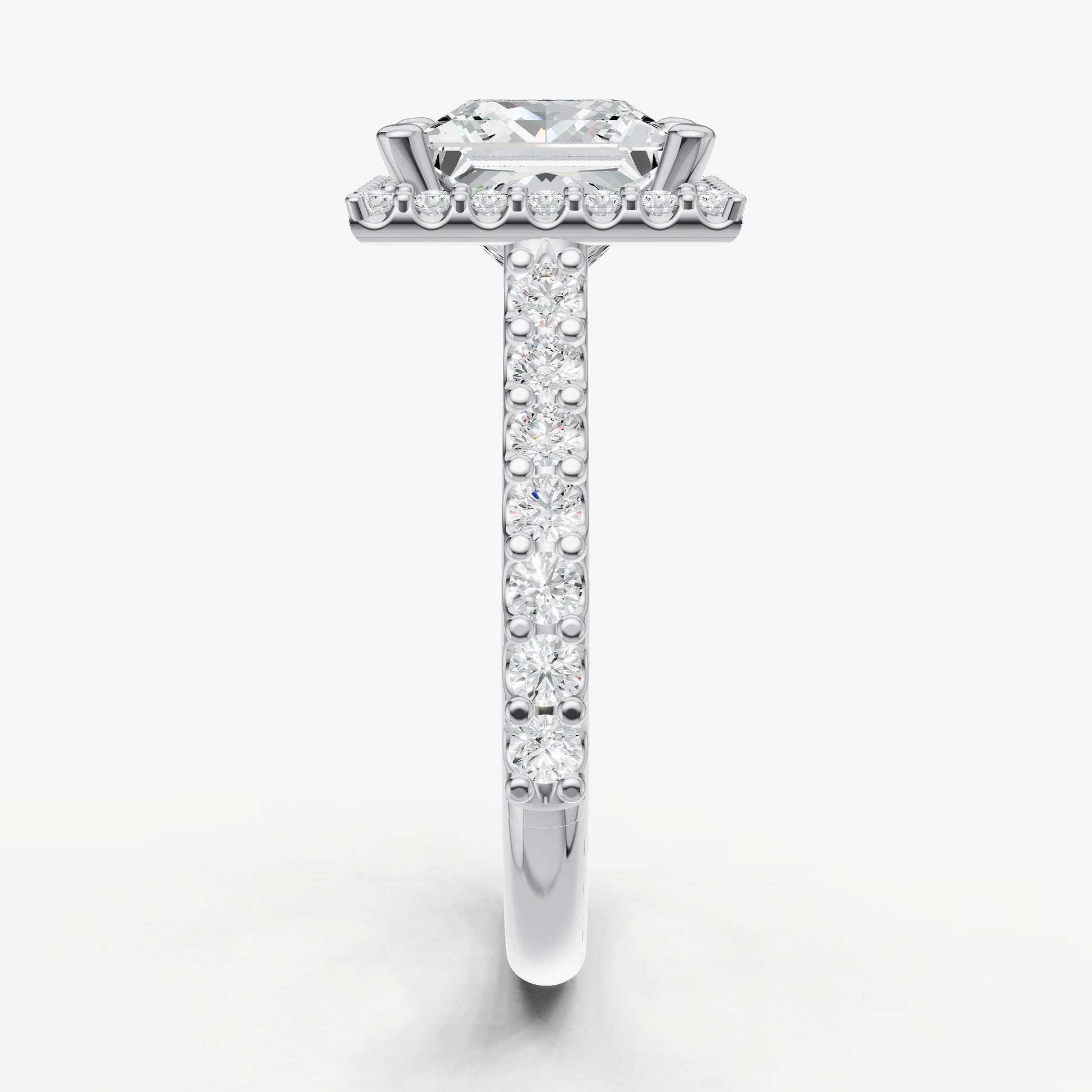 Princess Halo Solitaire Engagement Ring with Diamond Band