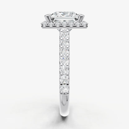 Princess Halo Solitaire Engagement Ring with Diamond Band