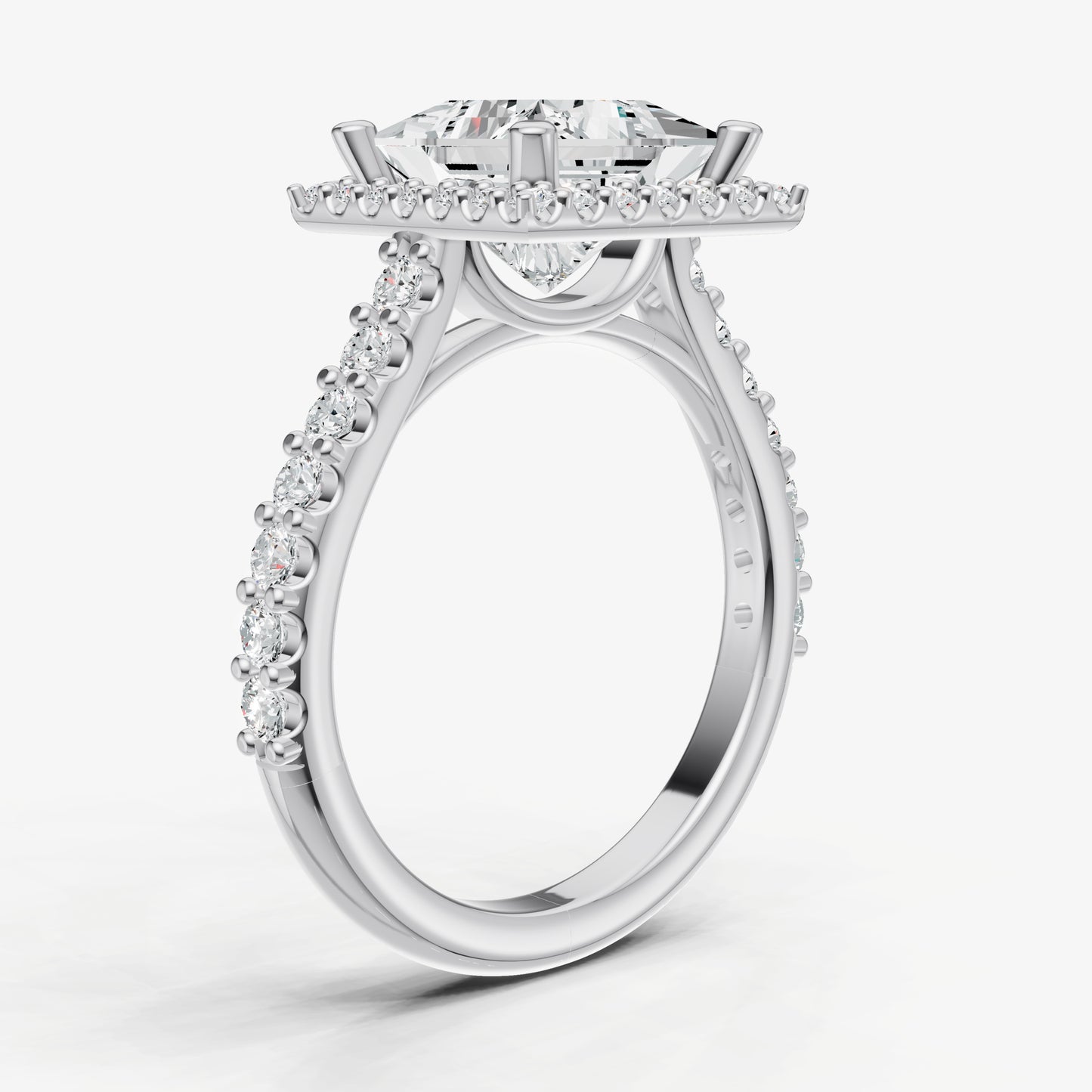 Princess Halo Solitaire Engagement Ring with Diamond Band