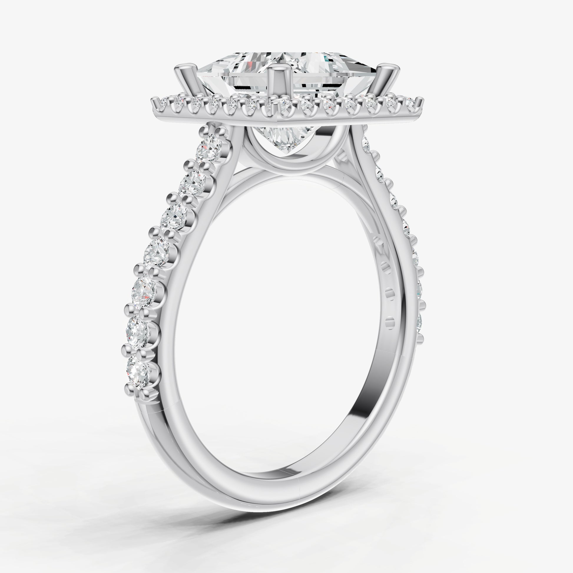 Princess Halo Solitaire Engagement Ring with Diamond Band