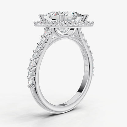 Princess Halo Solitaire Engagement Ring with Diamond Band
