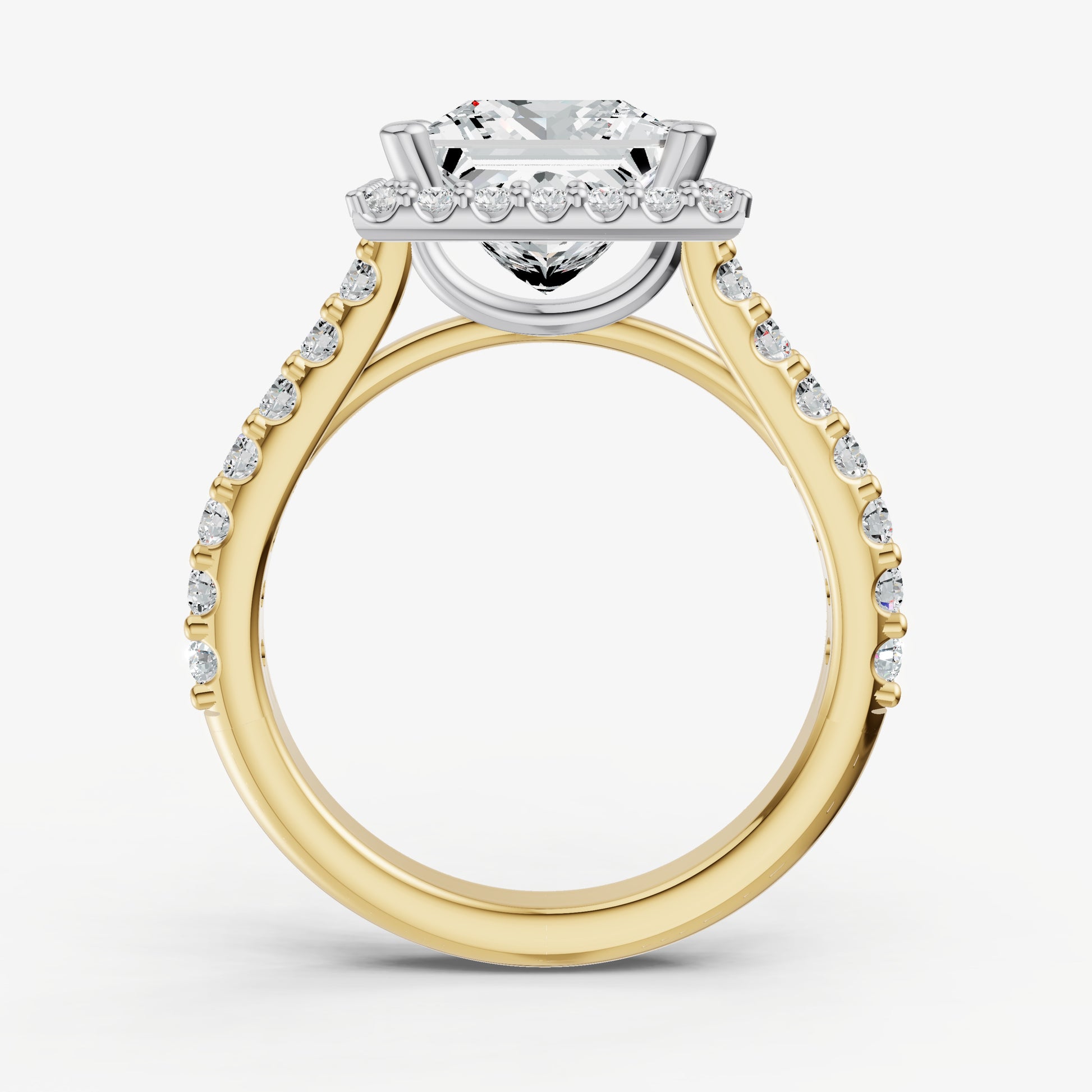 Princess Halo Solitaire Engagement Ring with Diamond Band