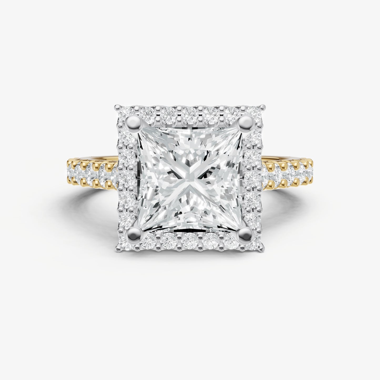 Princess Halo Solitaire Engagement Ring with Diamond Band