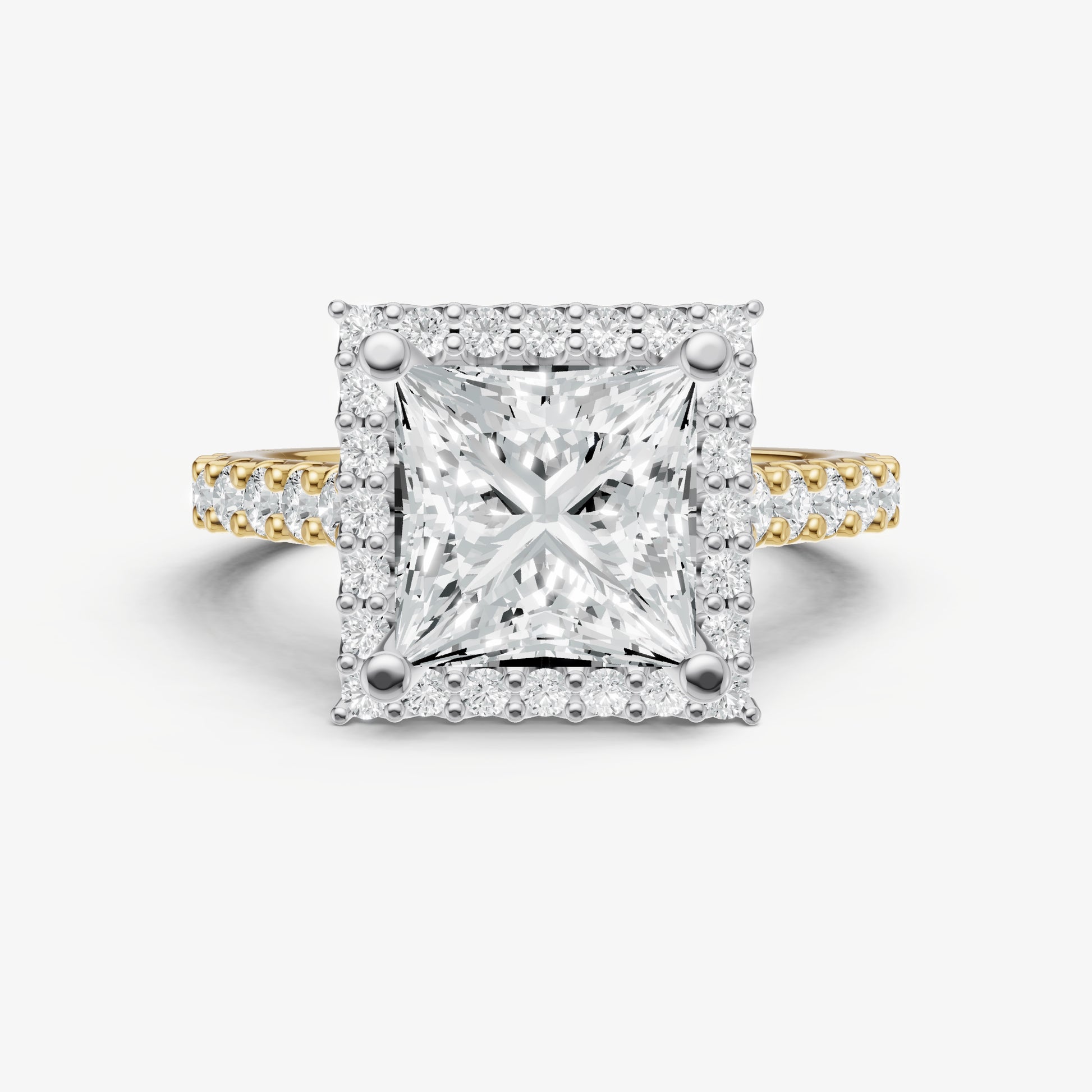 Princess Halo Solitaire Engagement Ring with Diamond Band