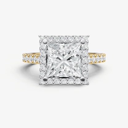 Princess Halo Solitaire Engagement Ring with Diamond Band
