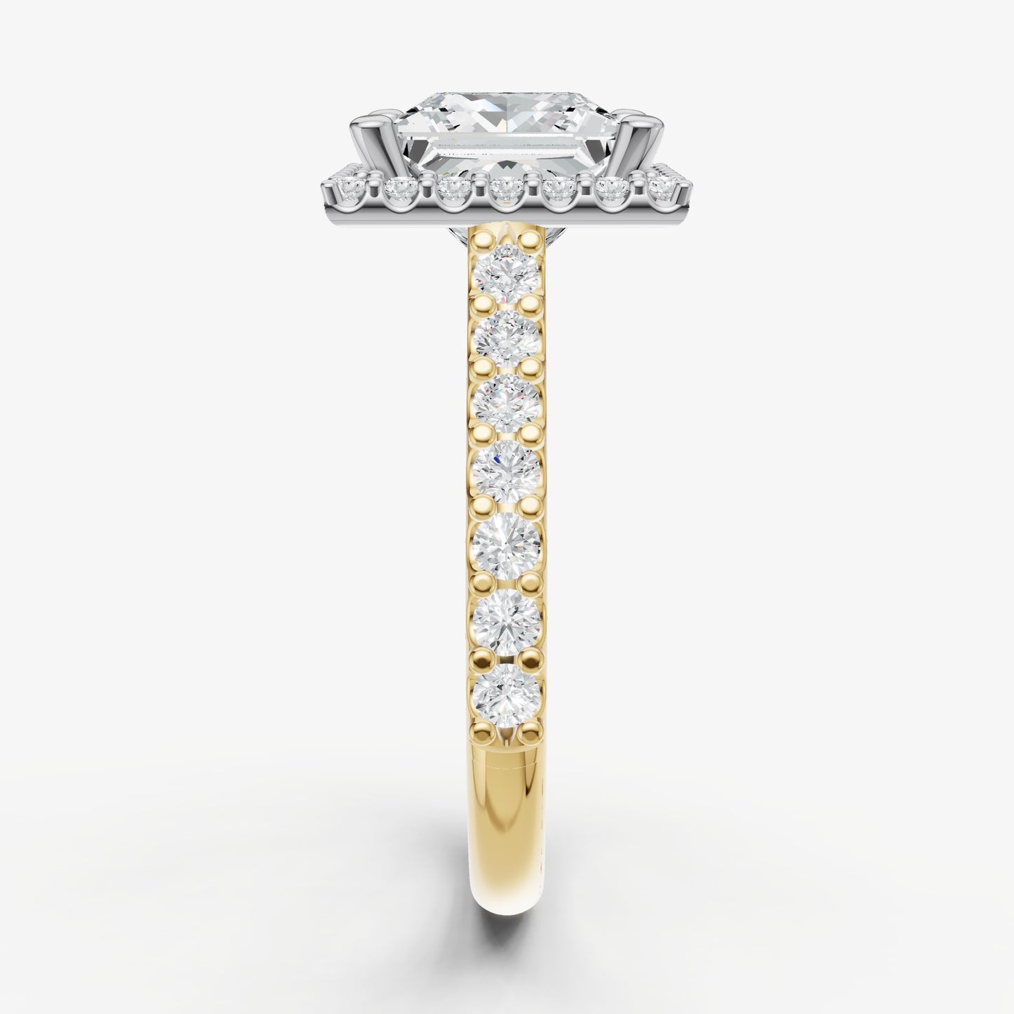 Princess Halo Solitaire Engagement Ring with Diamond Band