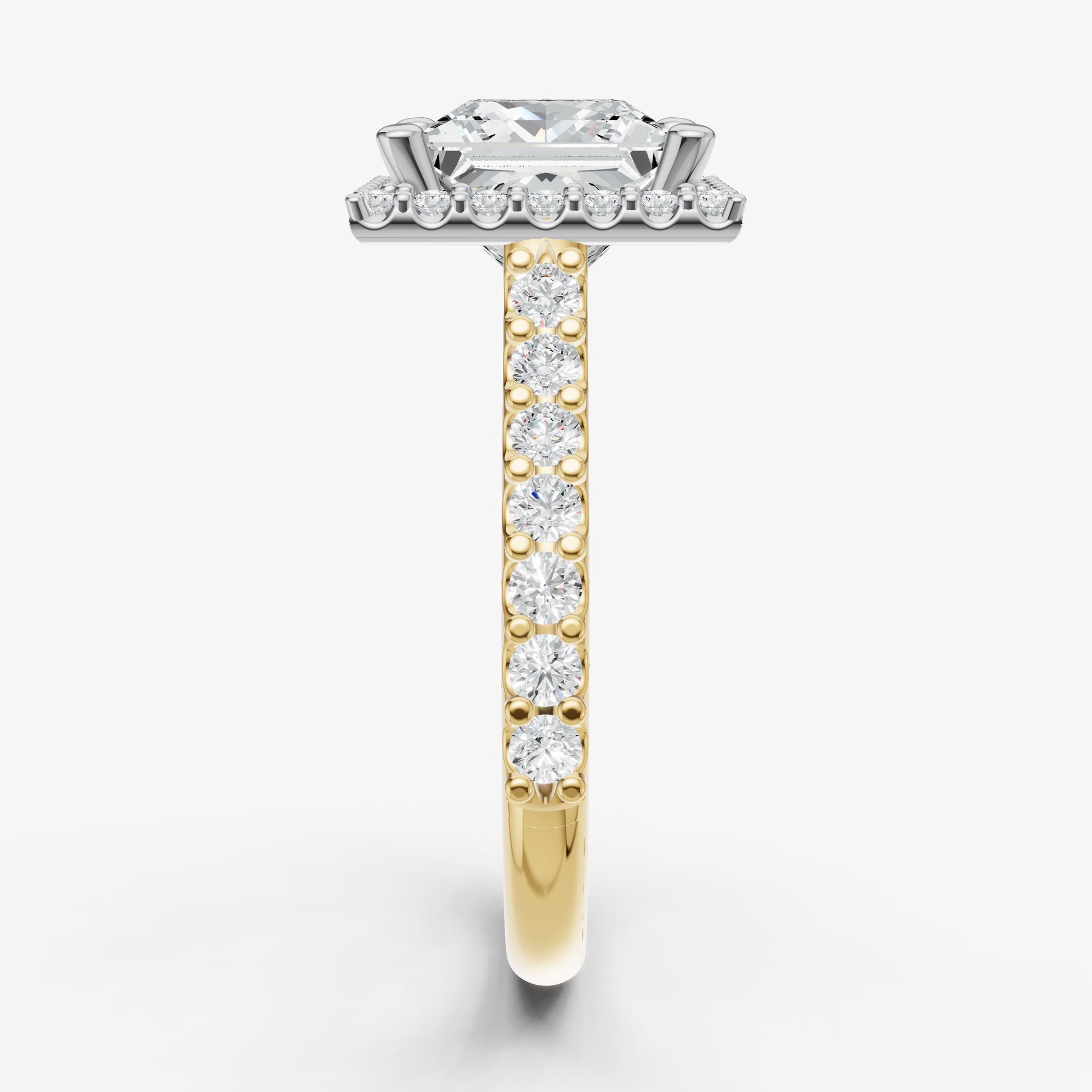 Princess Halo Solitaire Engagement Ring with Diamond Band