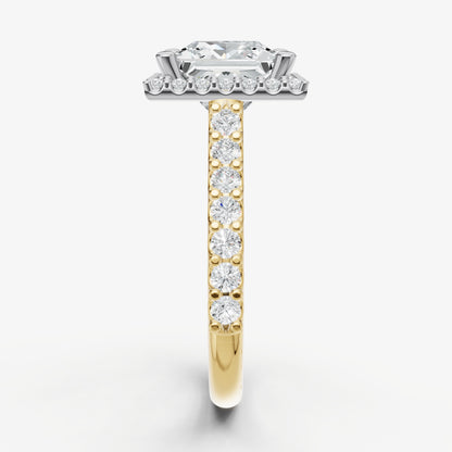 Princess Halo Solitaire Engagement Ring with Diamond Band