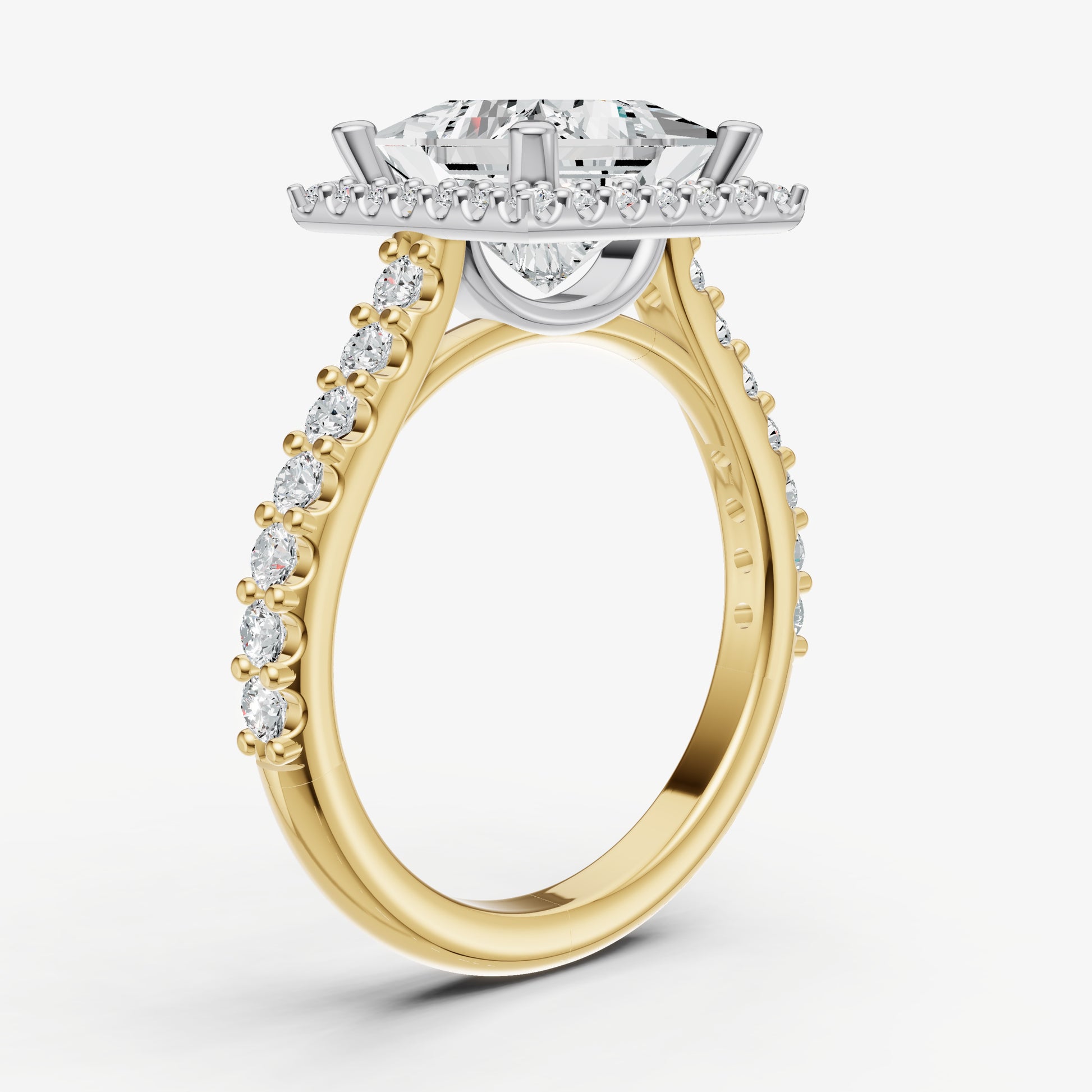 Princess Halo Solitaire Engagement Ring with Diamond Band