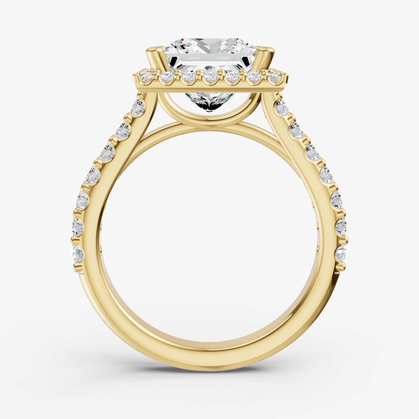 Princess Halo Solitaire Engagement Ring with Diamond Band