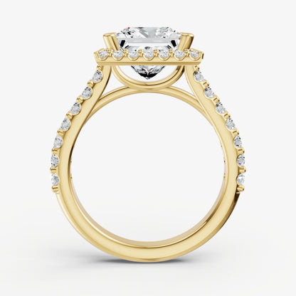 Princess Halo Solitaire Engagement Ring with Diamond Band