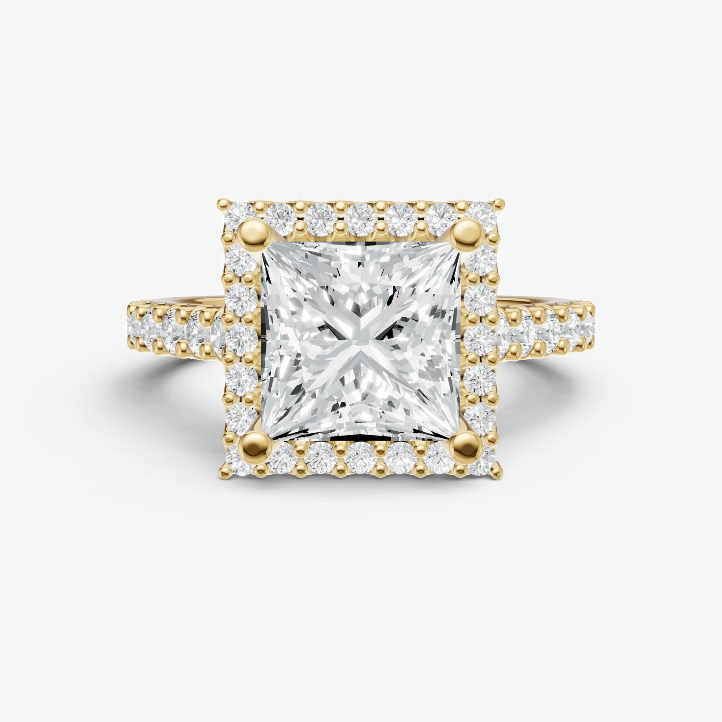 Princess Halo Solitaire Engagement Ring with Diamond Band