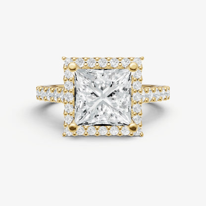 Princess Halo Solitaire Engagement Ring with Diamond Band