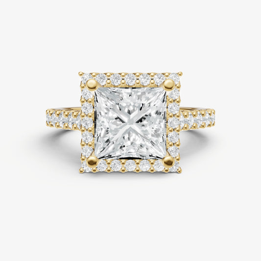Princess Halo Solitaire Engagement Ring with Diamond Band