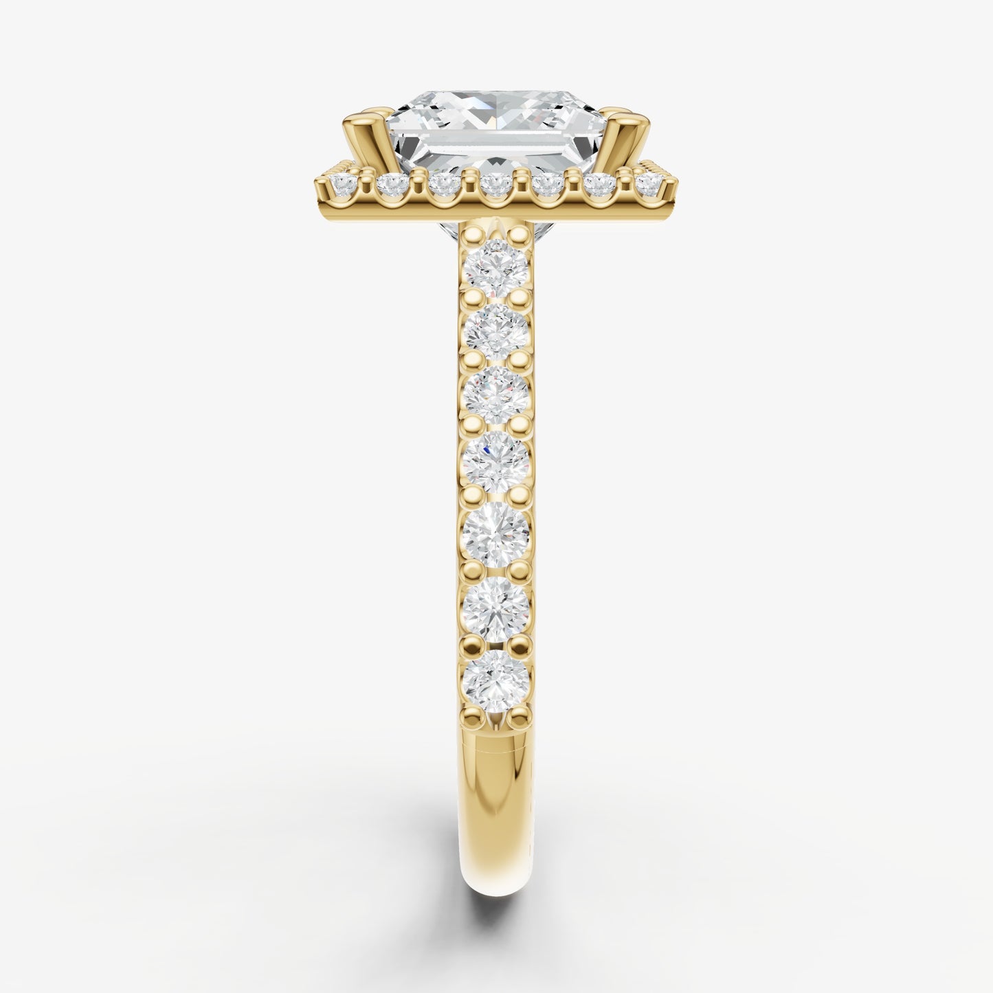 Princess Halo Solitaire Engagement Ring with Diamond Band
