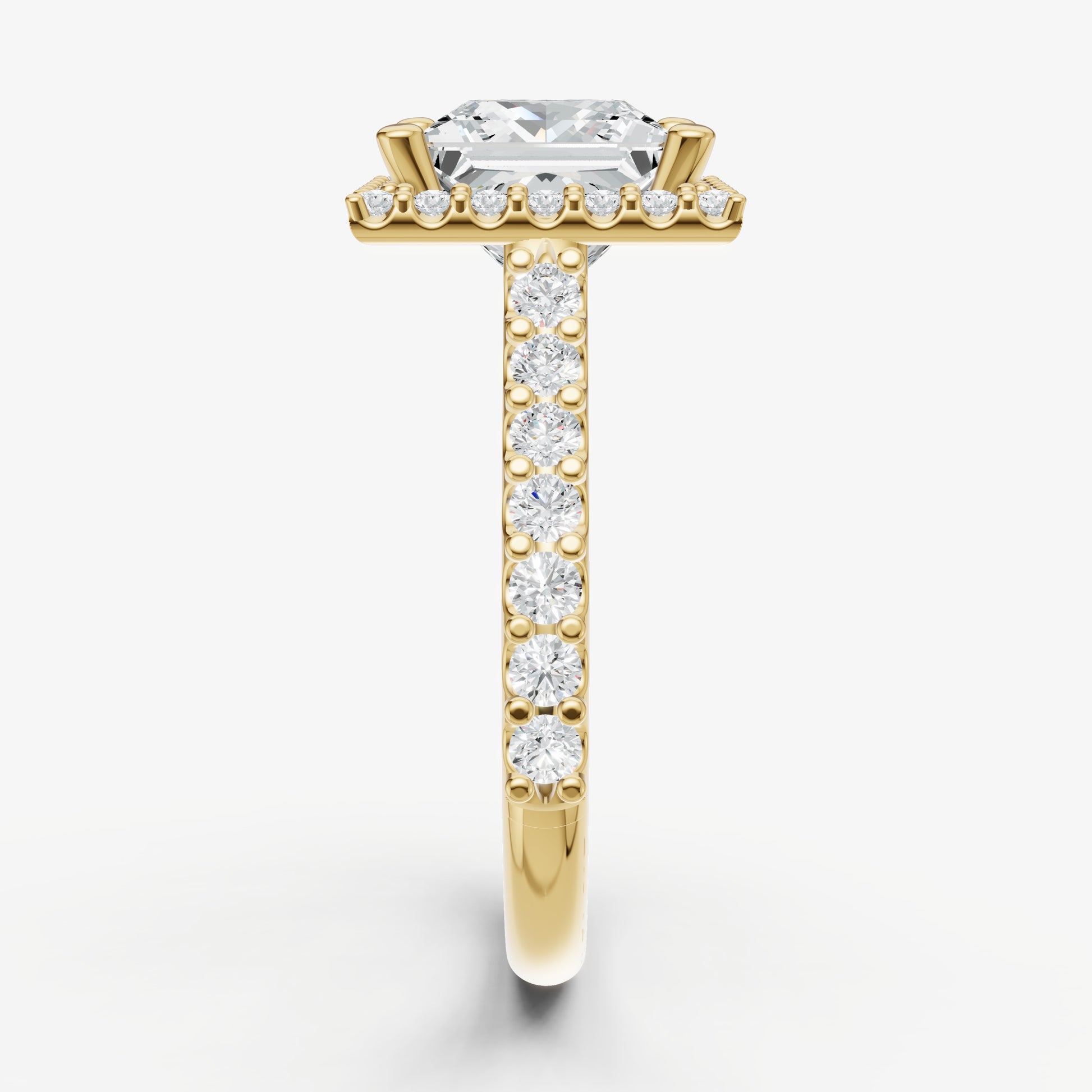Princess Halo Solitaire Engagement Ring with Diamond Band