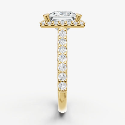 Princess Halo Solitaire Engagement Ring with Diamond Band