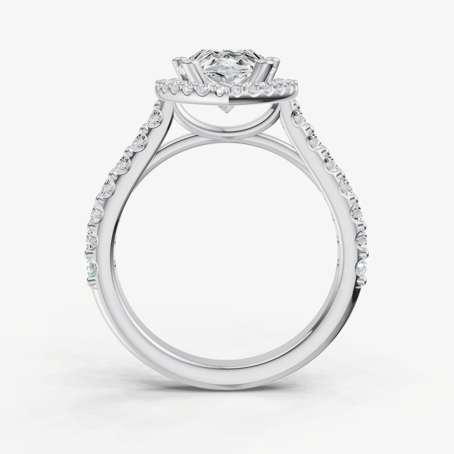 Pear Halo Solitaire Engagement Ring with Diamond Band