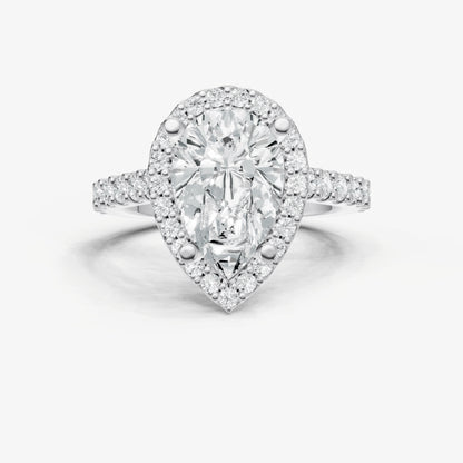 Pear Halo Solitaire Engagement Ring with Diamond Band