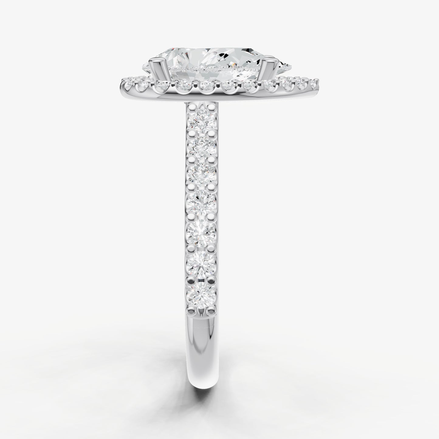 Pear Halo Solitaire Engagement Ring with Diamond Band