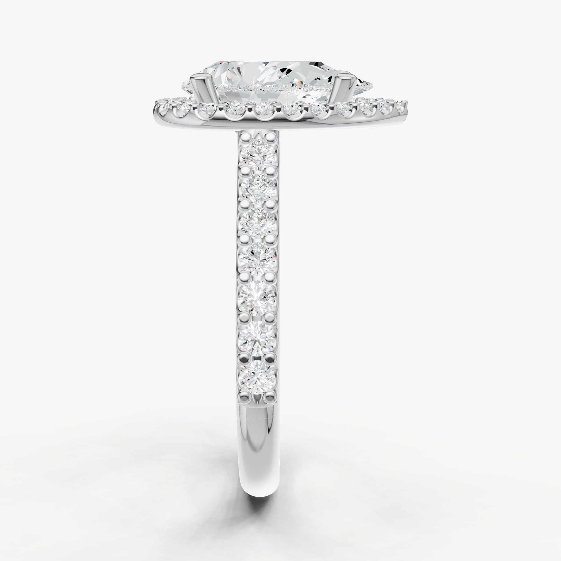 Pear Halo Solitaire Engagement Ring with Diamond Band