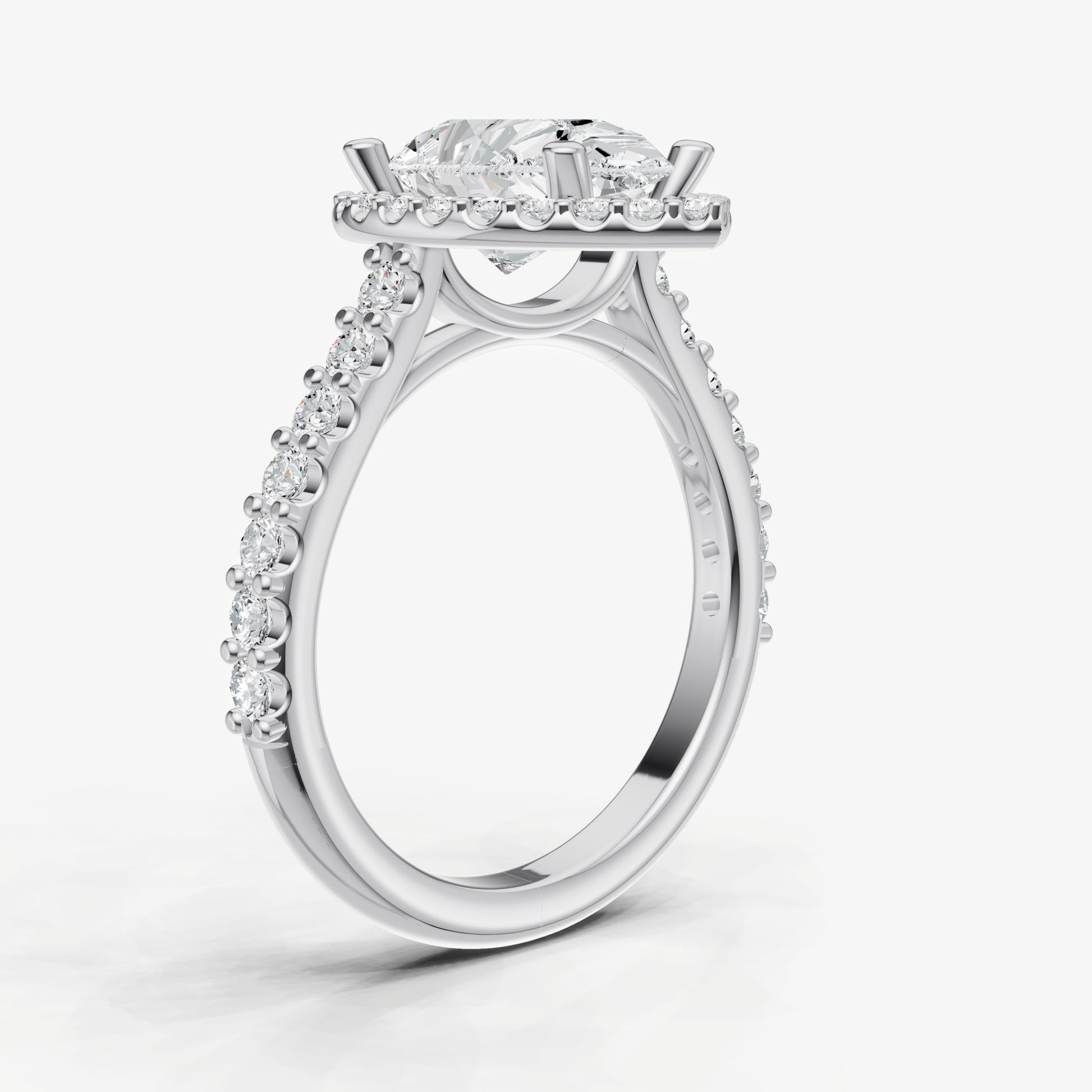Pear Halo Solitaire Engagement Ring with Diamond Band