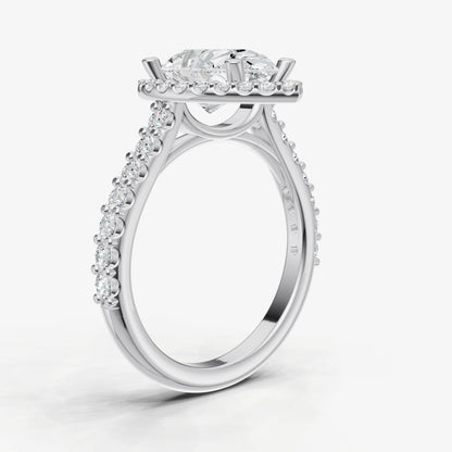 Pear Halo Solitaire Engagement Ring with Diamond Band