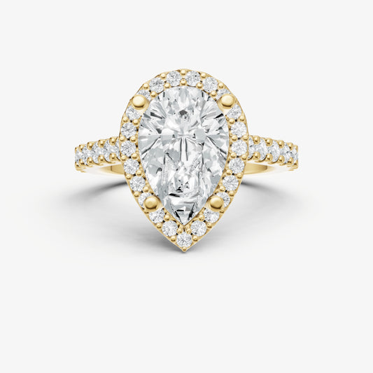 Pear Halo Solitaire Engagement Ring with Diamond Band