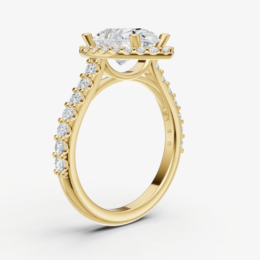 Pear Halo Solitaire Engagement Ring with Diamond Band