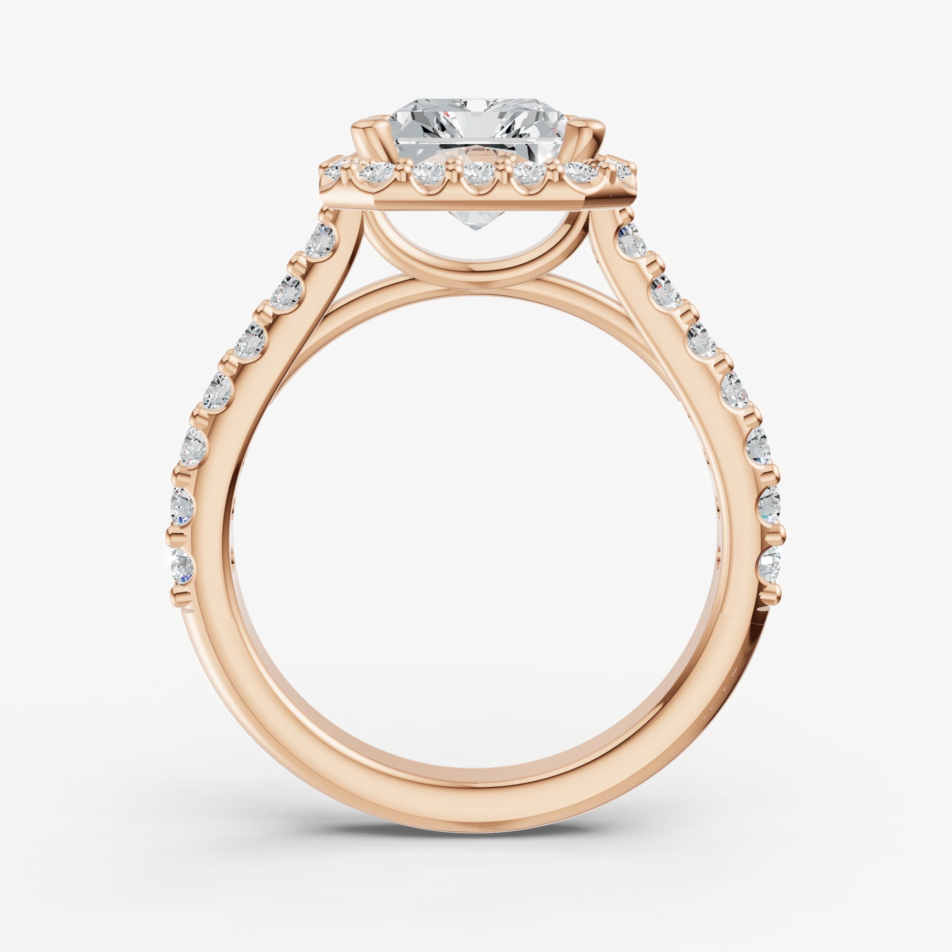 Radiant Halo Solitaire Engagement Ring with Diamond Band