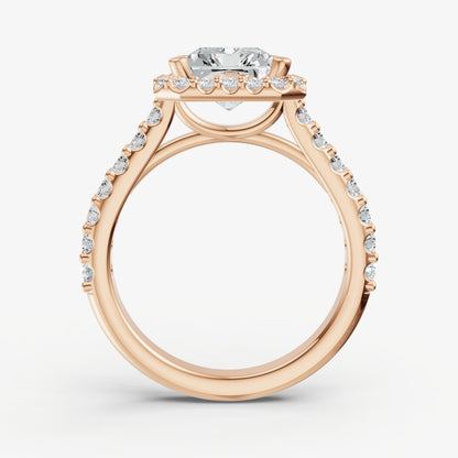 Radiant Halo Solitaire Engagement Ring with Diamond Band