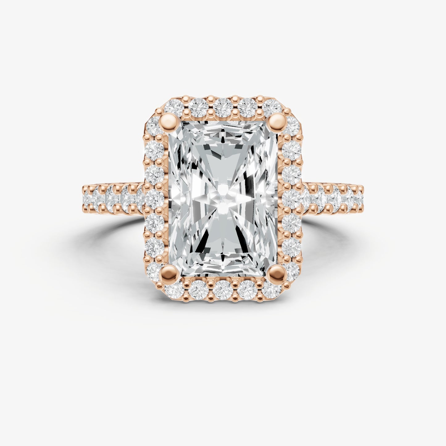 Radiant Halo Solitaire Engagement Ring with Diamond Band