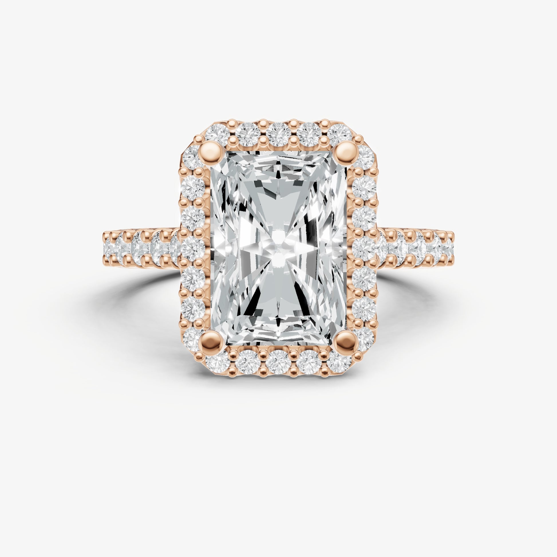 Radiant Halo Solitaire Engagement Ring with Diamond Band