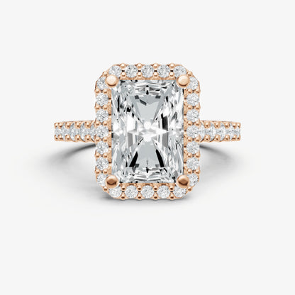 Radiant Halo Solitaire Engagement Ring with Diamond Band
