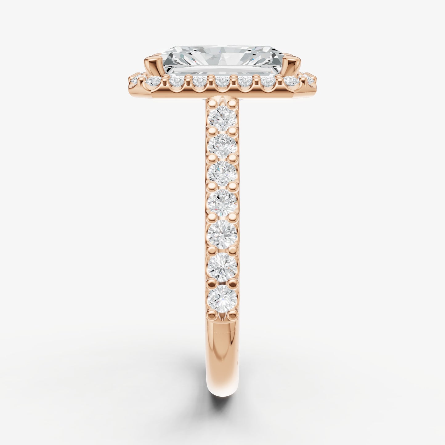 Radiant Halo Solitaire Engagement Ring with Diamond Band