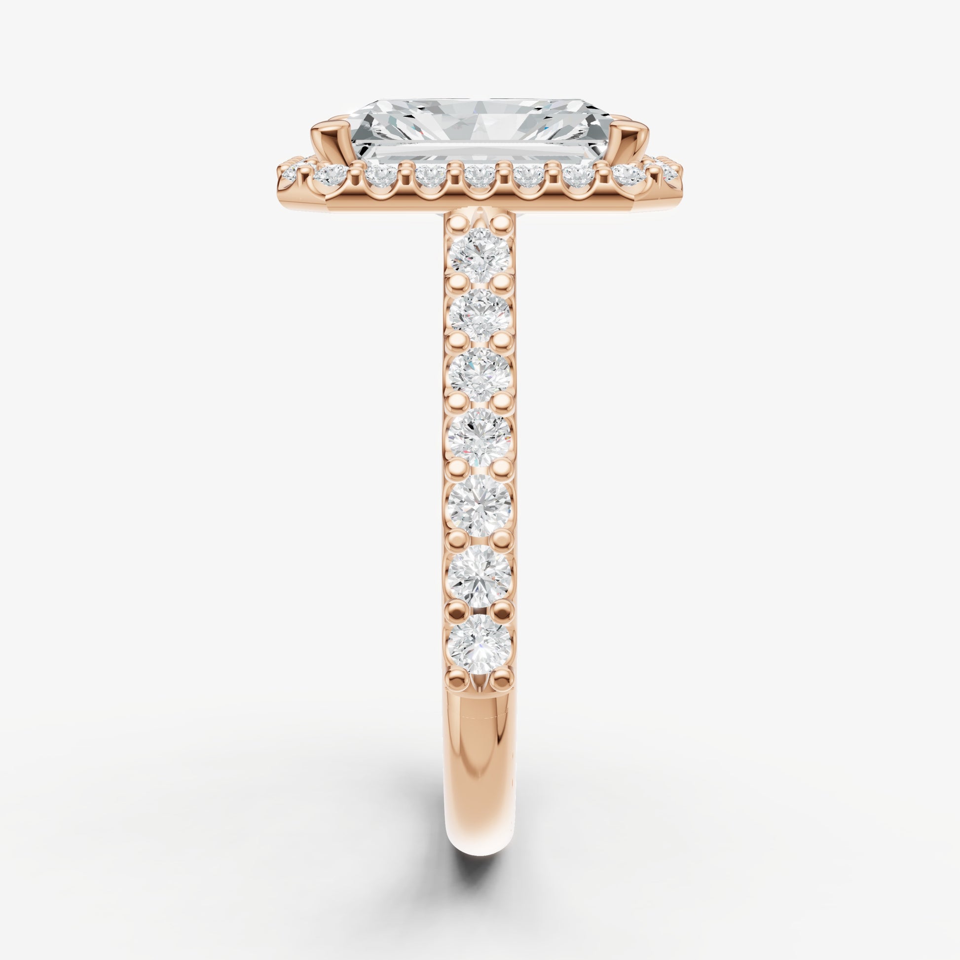 Radiant Halo Solitaire Engagement Ring with Diamond Band
