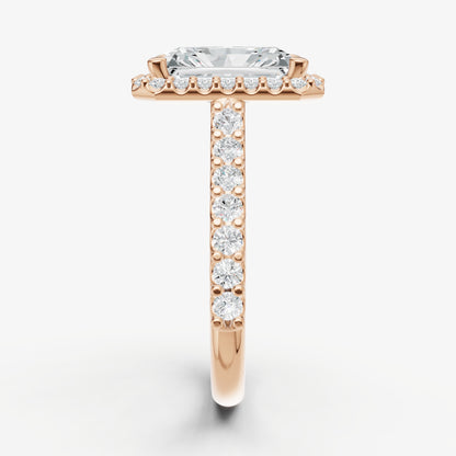 Radiant Halo Solitaire Engagement Ring with Diamond Band
