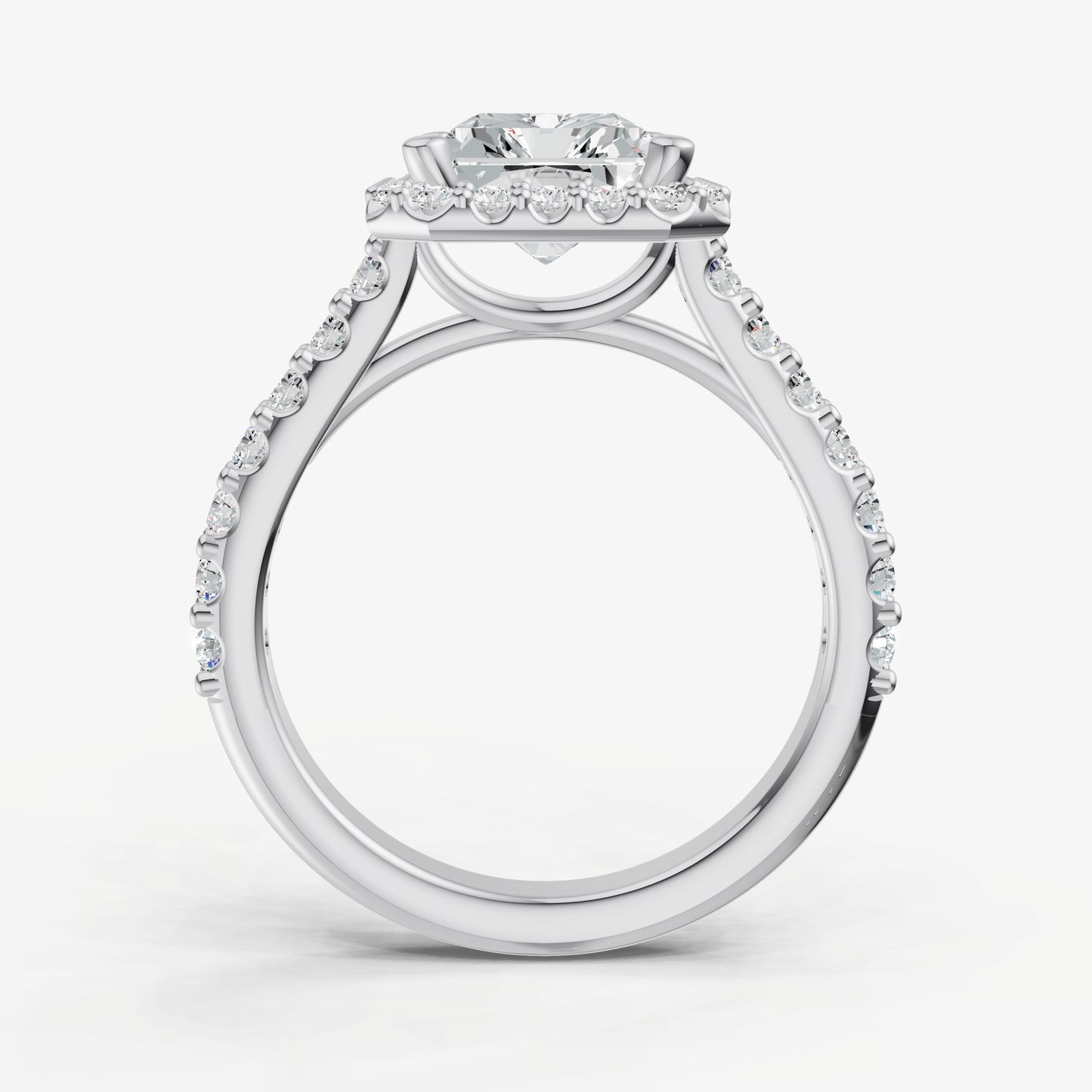 Radiant Halo Solitaire Engagement Ring with Diamond Band
