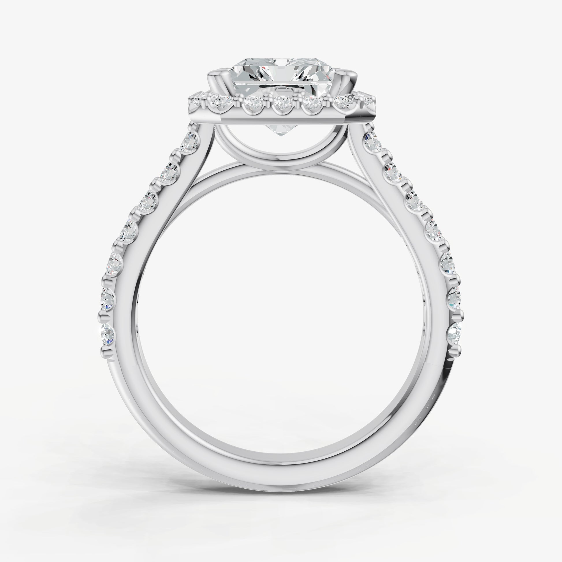 Radiant Halo Solitaire Engagement Ring with Diamond Band