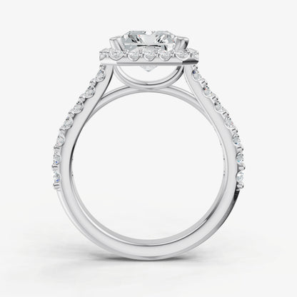 Radiant Halo Solitaire Engagement Ring with Diamond Band