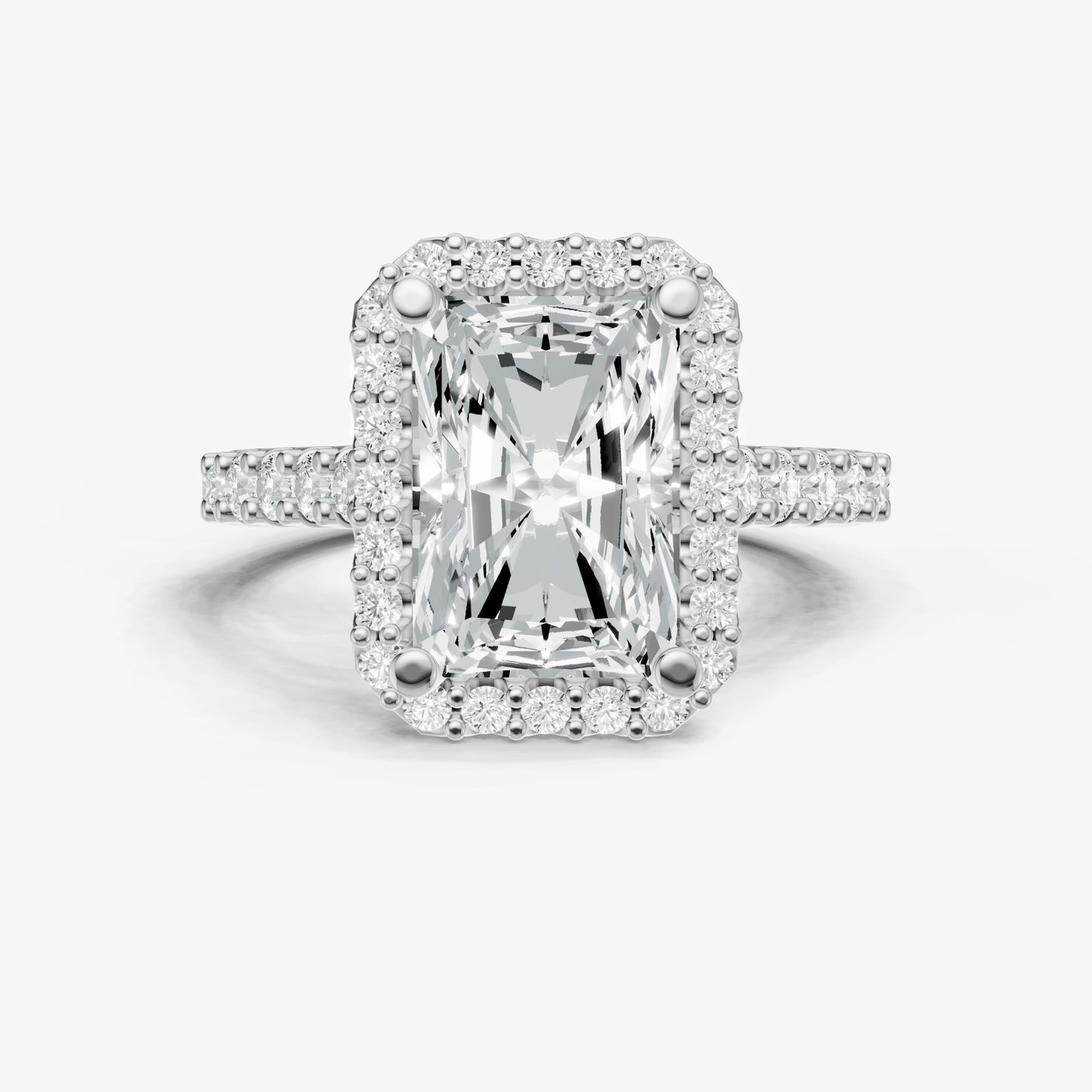 Radiant Halo Solitaire Engagement Ring with Diamond Band
