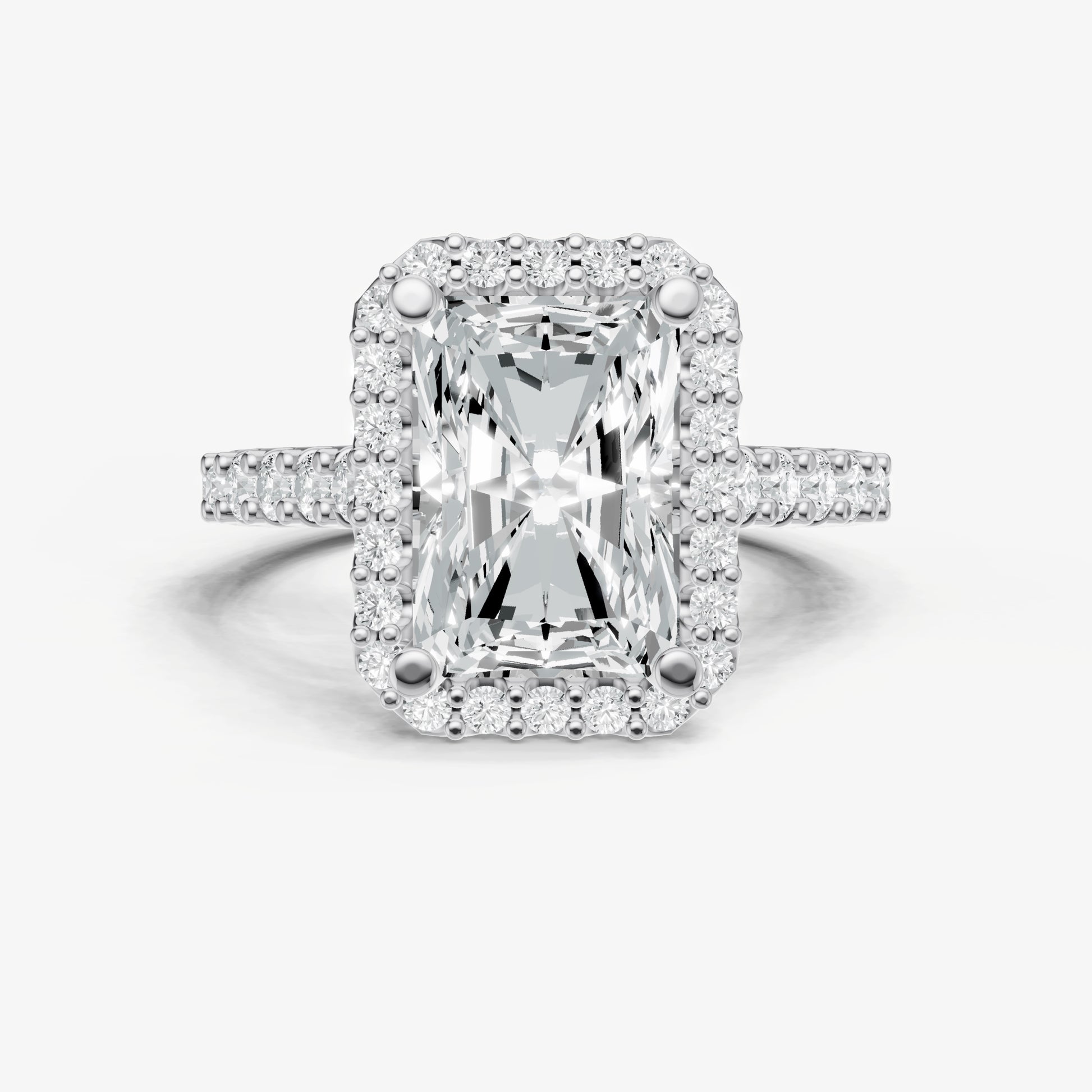 Radiant Halo Solitaire Engagement Ring with Diamond Band
