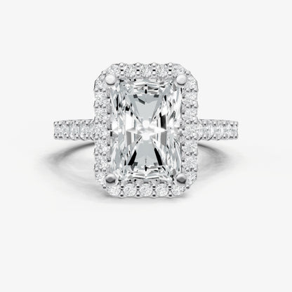 Radiant Halo Solitaire Engagement Ring with Diamond Band