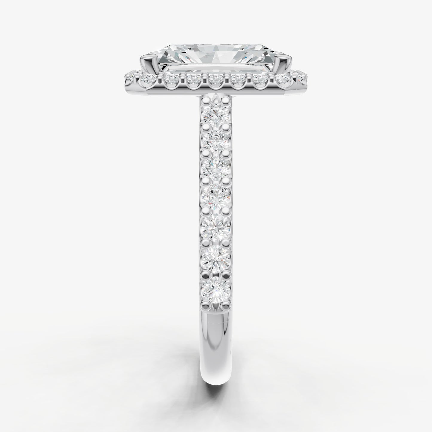 Radiant Halo Solitaire Engagement Ring with Diamond Band