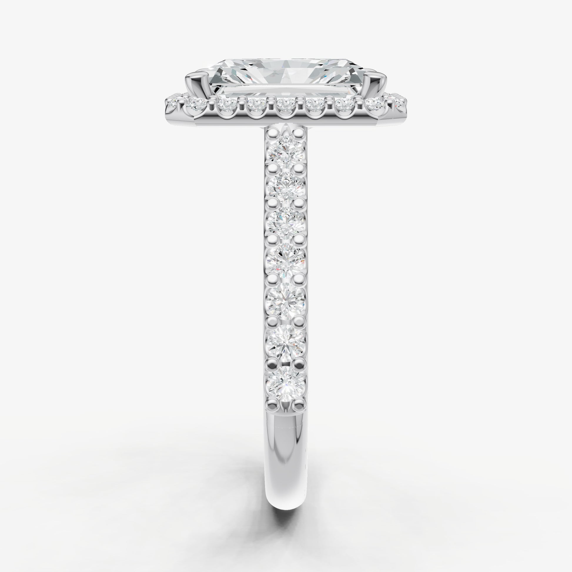 Radiant Halo Solitaire Engagement Ring with Diamond Band