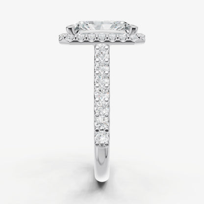 Radiant Halo Solitaire Engagement Ring with Diamond Band