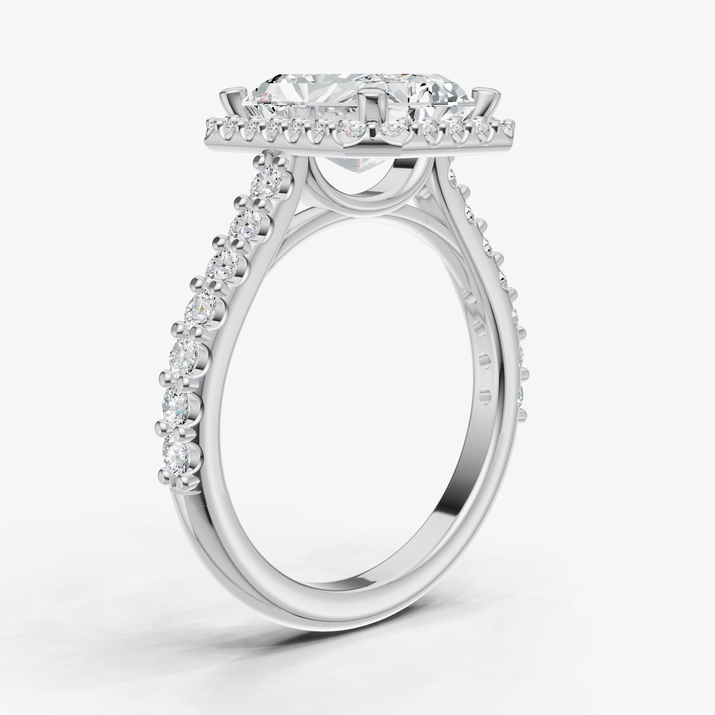 Radiant Halo Solitaire Engagement Ring with Diamond Band