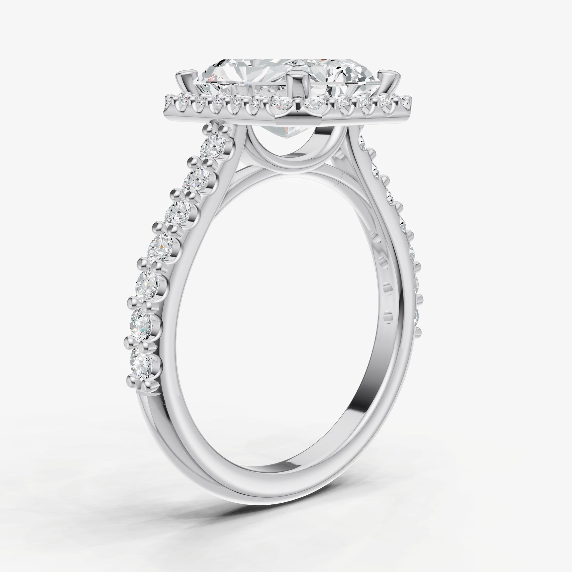 Radiant Halo Solitaire Engagement Ring with Diamond Band