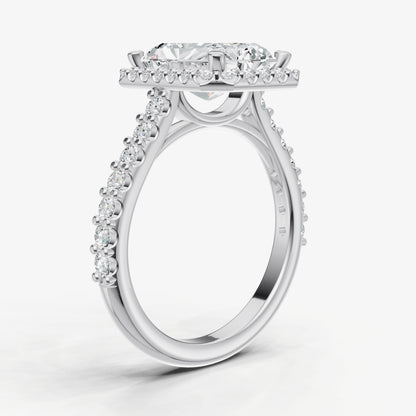 Radiant Halo Solitaire Engagement Ring with Diamond Band
