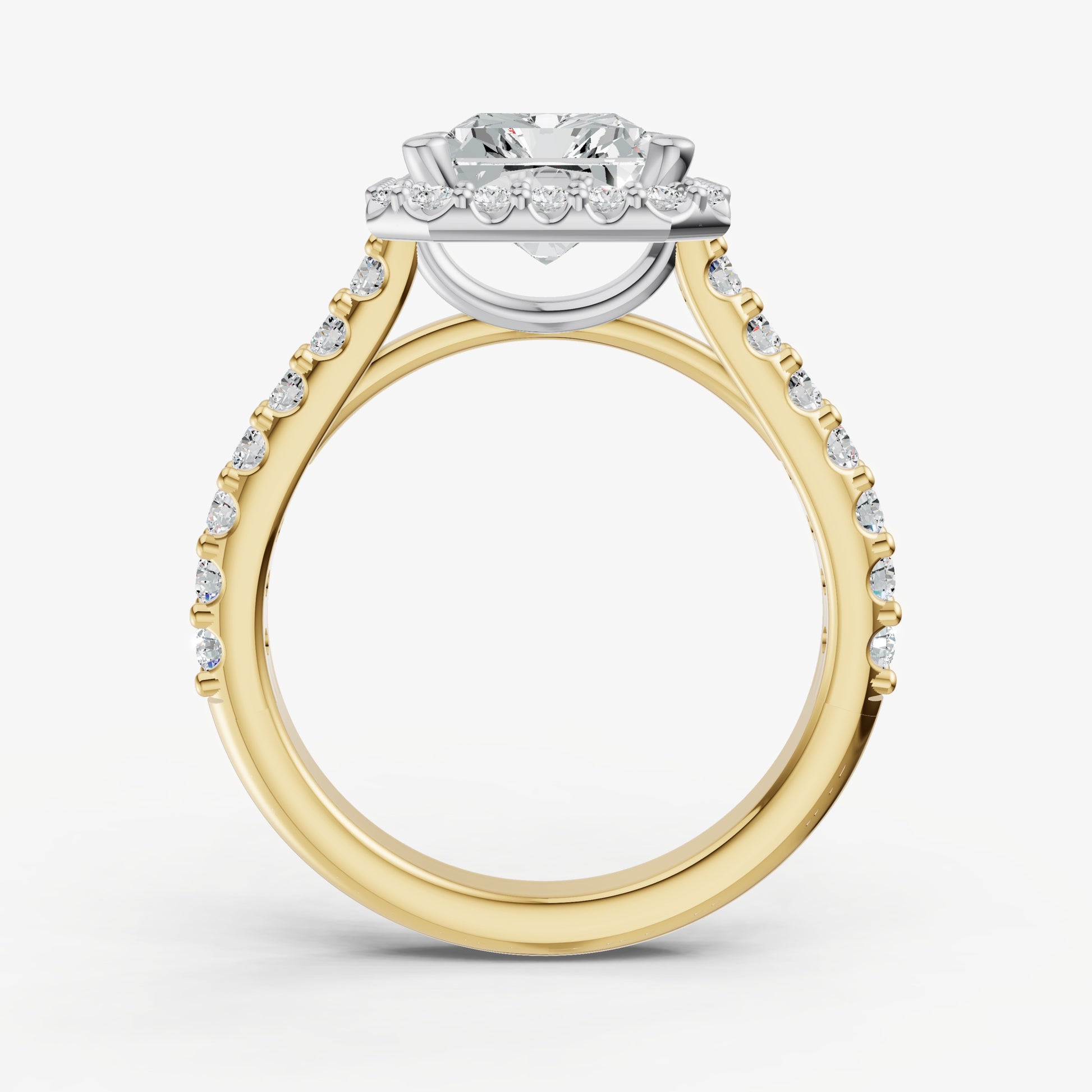 Radiant Halo Solitaire Engagement Ring with Diamond Band
